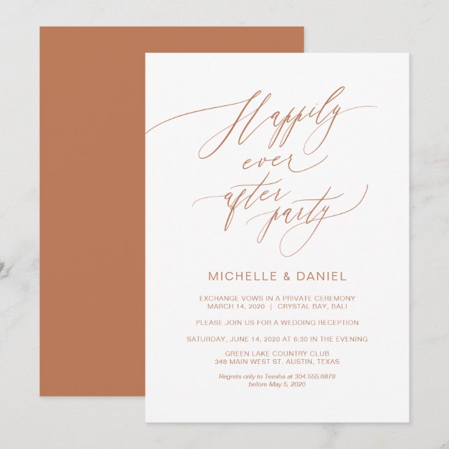 Invitación Romántico guión de cobre, boda fuga (Anverso / Reverso)