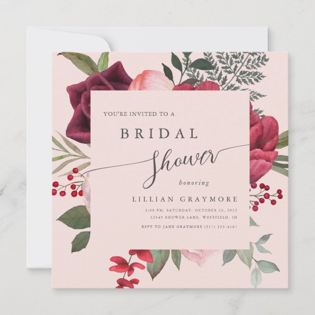 Invitación Romántico guión de novia Bouquet ducha de novia ro (Anverso)