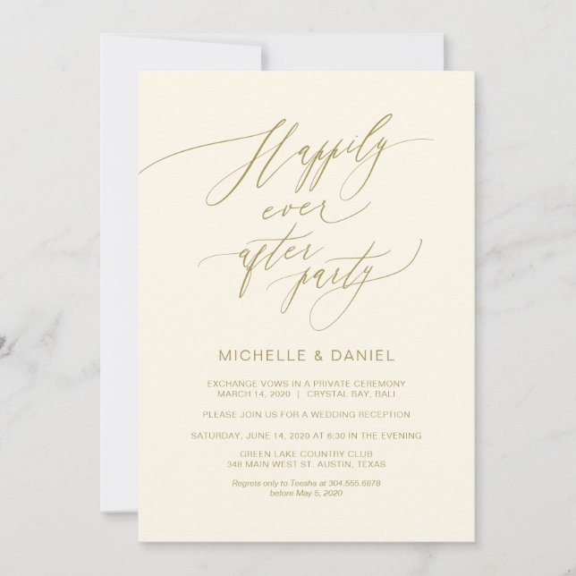 Invitación Romántico guión dorado, fuga de novios (Anverso)