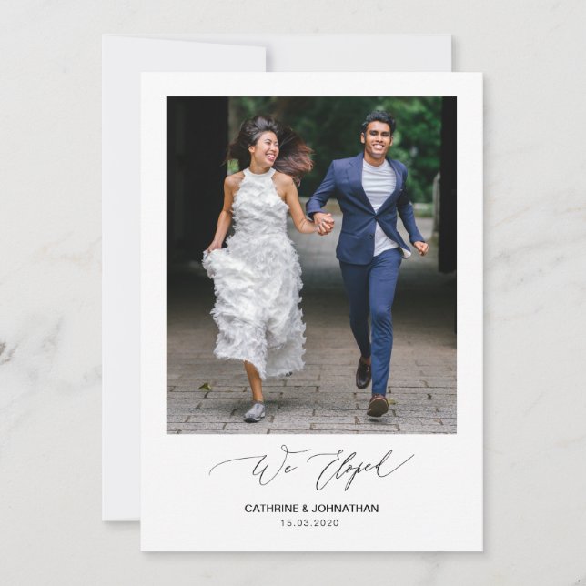 Invitación Romántico guión negro,, Boda fuga (Anverso)