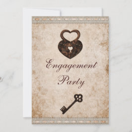 Invitación Romántico Heart Lock and Key Engagement Party