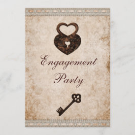 Invitación Romántico Heart Lock and Key Engagement Party