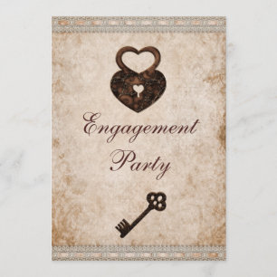 Invitación Romántico Heart Lock and Key Engagement Party