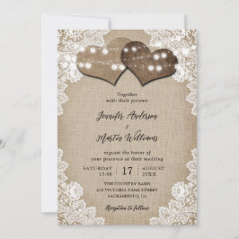 Invitación Romántico hilo de luz Burlap y Boda de encaje