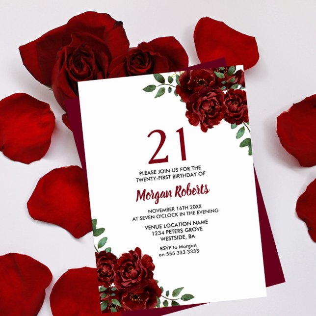Invitación Romántico Invite de cumpleaños 21ª Rosa Roja Borgo (Subido por el creador)