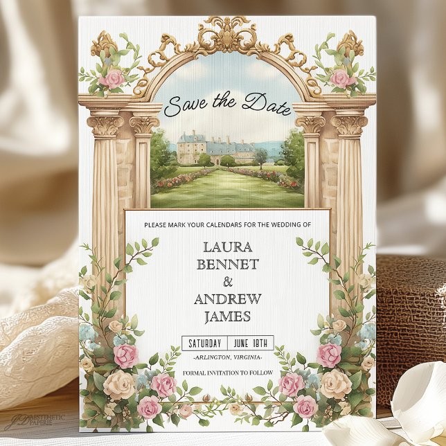 Invitación Romántico Jardín Chateau Arco Floral Salvar la fec (Subido por el creador)