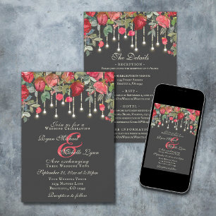 Invitación Romántico Jardín De Rosas Rojas Todo En Un Boda Fl