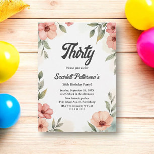 Invitación Romántico Jardín Floral Rústico Verano 30 cumpleañ