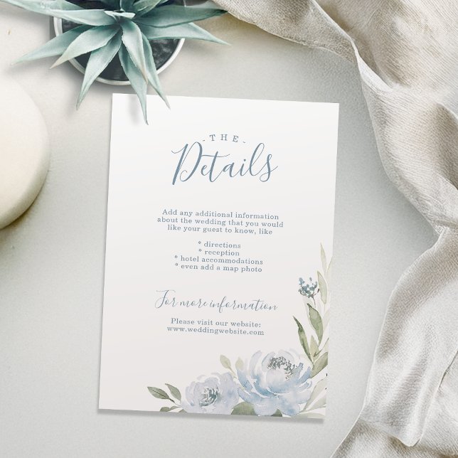 Invitación Romántico jardín polvoriento azul floral detalles  (Romantic garden dusty blue floral wedding details invitation)