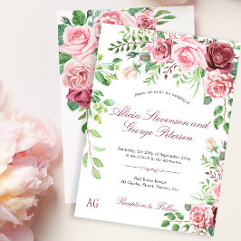Invitación Romántico Jardín Rubor Roses rosados Boda Monogram