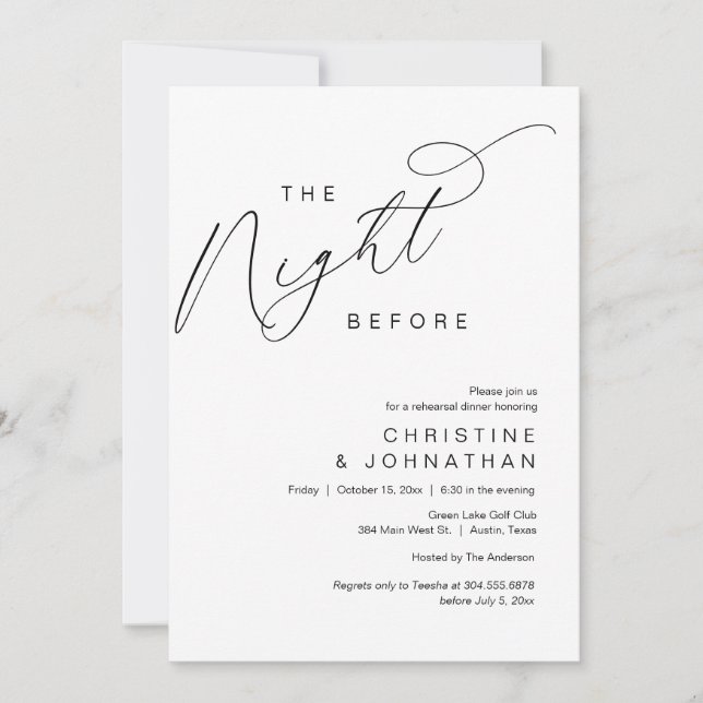 Invitación Romántico La Noche Antes Del Ensayo Del Boda (Anverso)