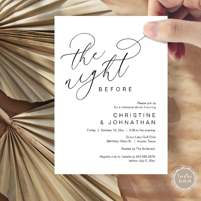 Invitación Romántico La Noche Antes Del Ensayo Del Boda (Romantic The Night Before Wedding Rehearsal Dinner Party Invitation Card, in Black and White)