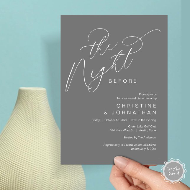 Invitación Romántico La Noche Antes Del Ensayo Del Boda (Romantic The Night Before Wedding Rehearsal Dinner Party Invitation Card, in Dark Grey)