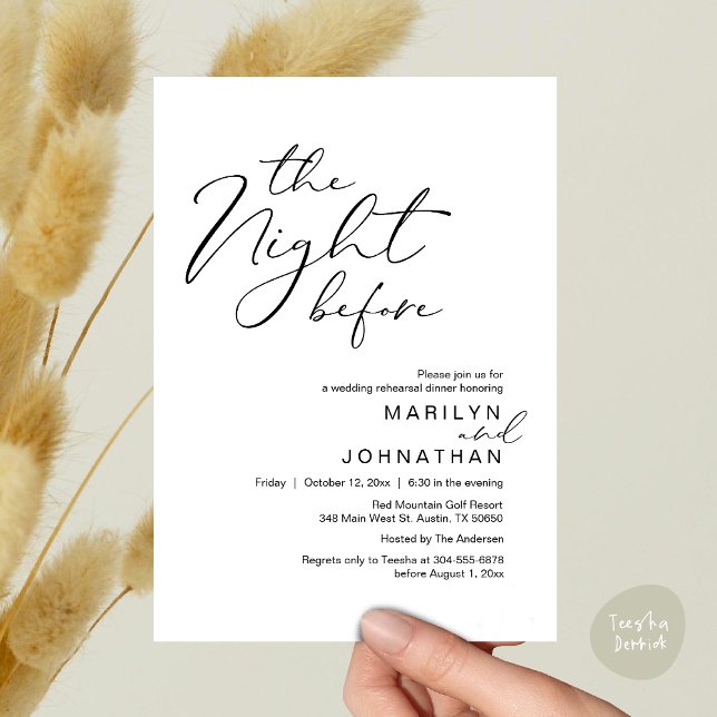 Invitación Romántico La Noche Antes Del Ensayo Del Boda (Romantic The Night Before Modern Wedding Rehearsal Dinner Invitation Card PDF Black White)