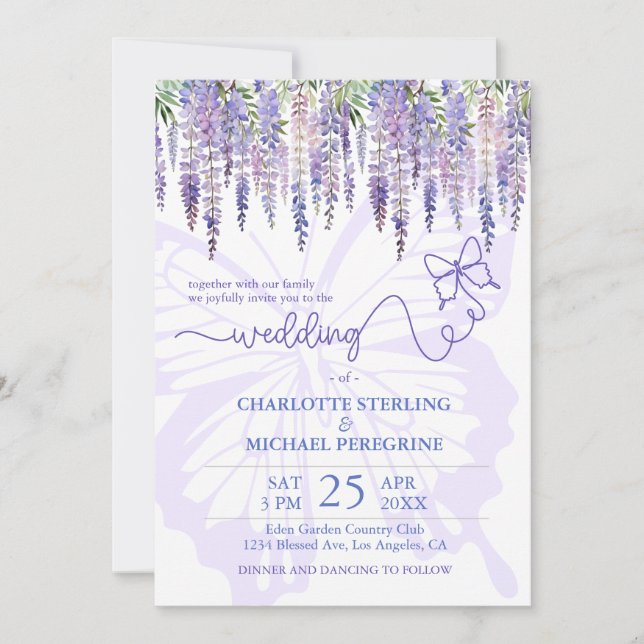 Invitación Romántico Lilac Wisteria Fairytale Boda Jardín (Anverso)