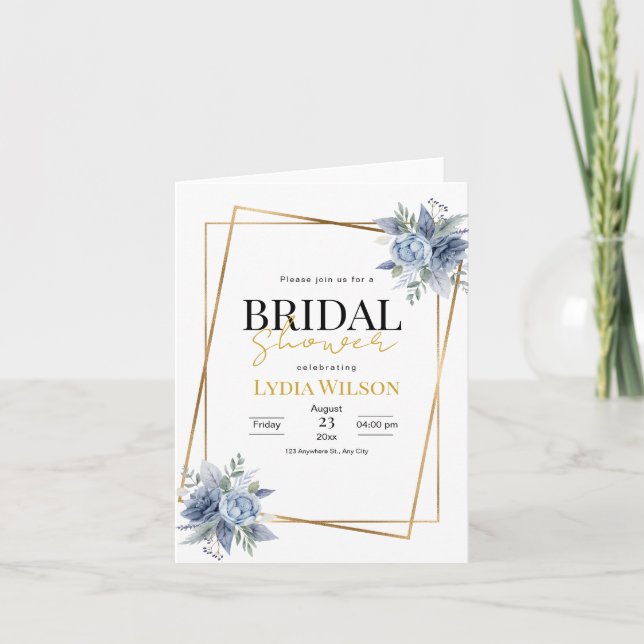 Invitación Romántico marco dorado Floral Bridal Shower mínimo (Anverso)