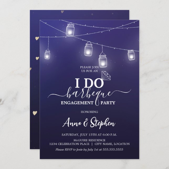 Invitación Romántico Mason Jar Light I Do BBQ Engagement Part (Anverso / Reverso)