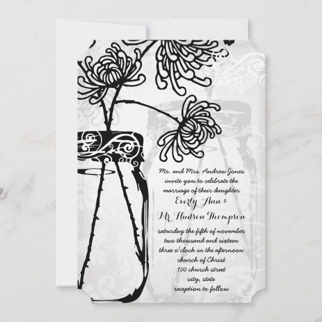 Invitación Romántico Mason Jar Shadows Damask Wedding (Anverso)