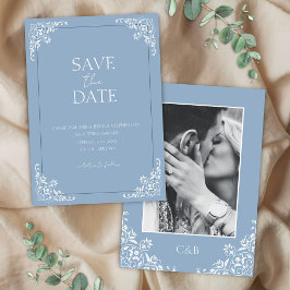 Invitación Romántico matrimonio azul de cosecha