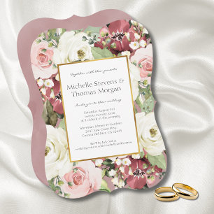 Invitación Romántico Mauve Pink White Greenereding Invita