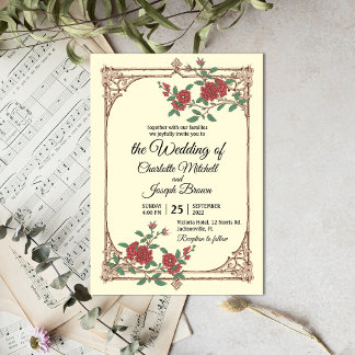 Invitación Romántico medieval con Boda de marco de madera