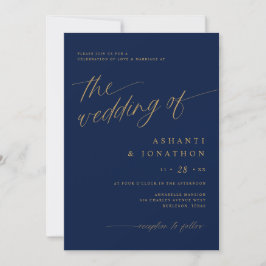 Invitación Romántico Moderno Azul Marino Oro Todo en Uno Boda