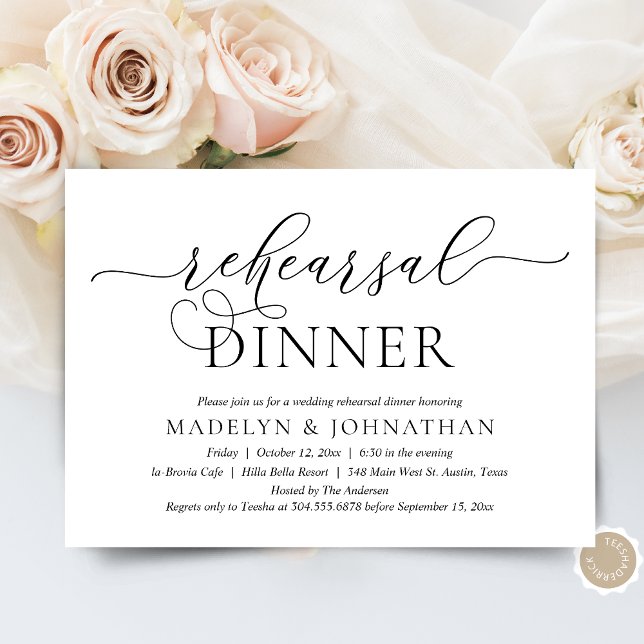 Invitación Romántico Moderno, Cena de Ensayo de Boda (The Night Before, Wedding Rehearsal Dinner, Brunch or Lunch Invitation Card, in Modern Classy theme)