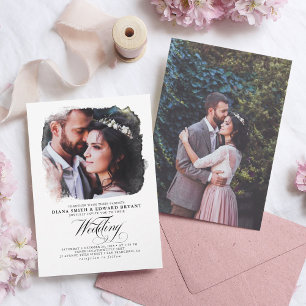 Invitación Romántico Moderno Elegante Boda de dos fotos
