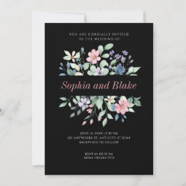 Invitación Romántico moderno Flores salvajes Boda negro