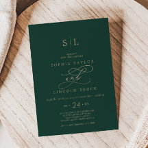 Romántico Monograma de Caligrafía Verde Boda