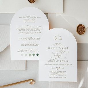 Invitación Romántico Monograma Dorado Detalles Boda del Arco 