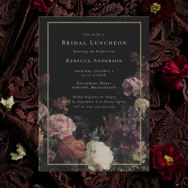 Invitación Romántico Moody Black Gothic Florals Bridal Shower (Subido por el creador)