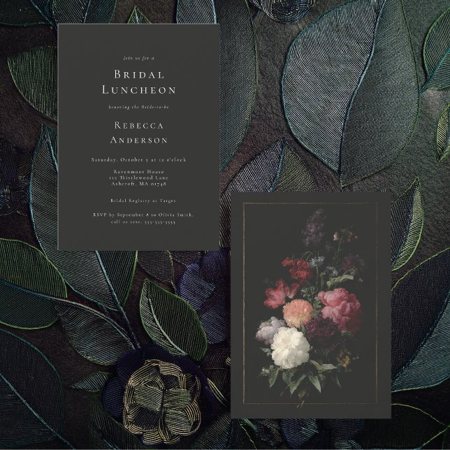 Invitación Romántico Moody Dark Flores Gris Bridal Shower (Subido por el creador)
