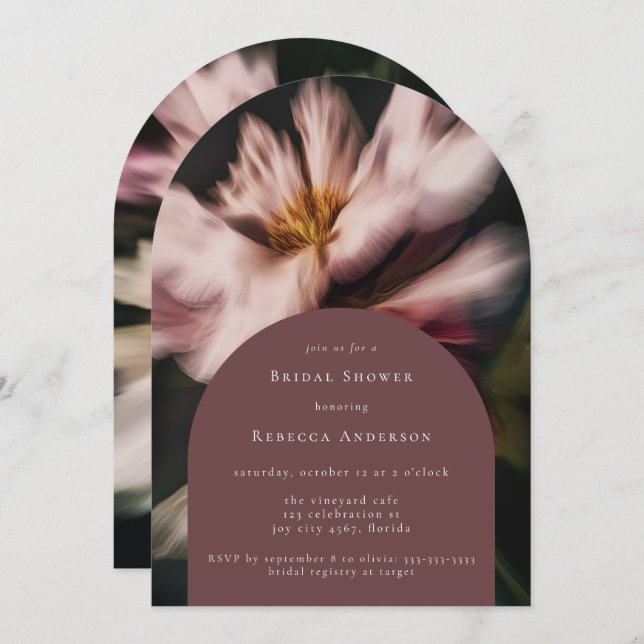 Invitación Romántico Moody Flowers Floral Bridal Shower Arch (Anverso / Reverso)
