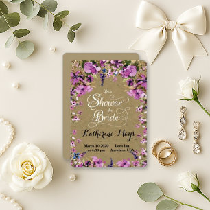 Invitación Romántico Morado Acuarela Floral Ducha Británica