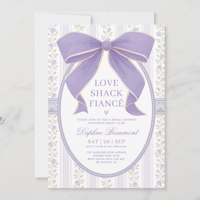 Invitación Romántico morado de barro Loveshack Fiancé ducha d (Anverso)