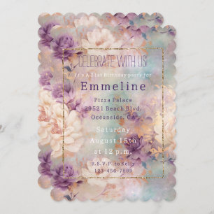 Invitación Romántico Morado Turquesa Rubor Floral