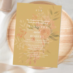 Invitación Romántico Mustard Faded Floral Goldenrod