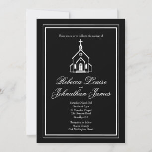 Invitación Romántico Negro Blanco Iglesia Capilla Elegante Bo