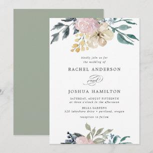 Invitación Romántico Neutral Tono Rosa Floral Acuarela   Boda
