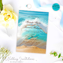 Invitación Romántico océano azul olas de playa tropical Boda