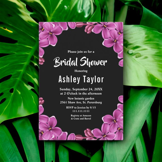 Invitación Romántico Orquídea Morada Negra Floral Ducha Britá (Subido por el creador)