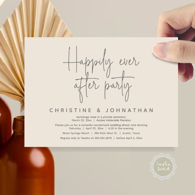 Invitación Romántico País Maravilla Feliz Nunca Después De Un (Romantic Wonderland Happily Ever After Party Invitation Card, PDF, Modern Minimalist, Cream Grey)