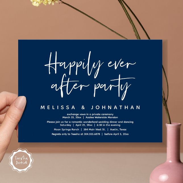 Invitación Romántico País Maravilla Feliz Nunca Después De Un (Romantic Wonderland Happily Ever After Party Invitation Card, PDF, Modern Minimalist, Navy Blue)