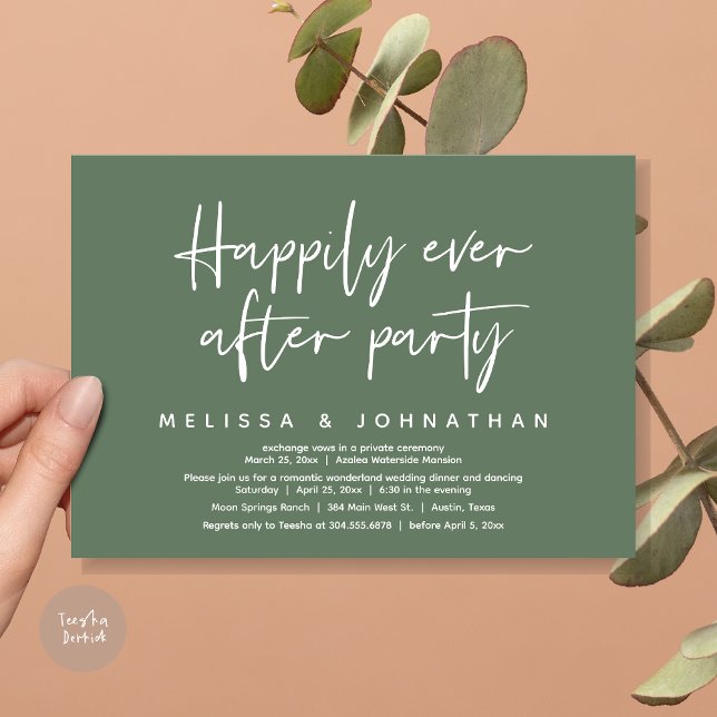 Invitación Romántico País Maravilla Feliz Nunca Después De Un (Romantic Wonderland Happily Ever After Party Invitation Card, PDF, Modern Minimalist, Sage Green)