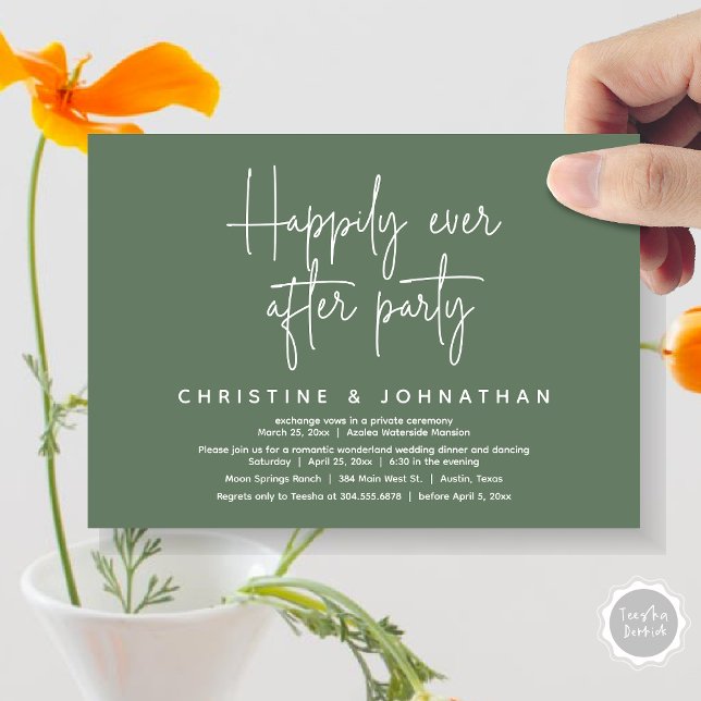 Invitación Romántico País Maravilla Feliz Nunca Después De Un (Romantic Wonderland Happily Ever After Party Invitation Card, PDF, Modern Minimalist, Sage Green)
