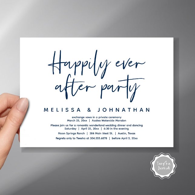 Invitación Romántico País Maravilla Feliz Nunca Después De Un (Romantic Wonderland Happily Ever After Party Invitation Card, PDF, Modern Minimalist, Navy Blue)