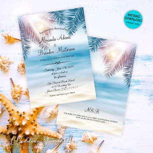 Invitación Romántico Palm Tree Tropical Island Beach Wedding