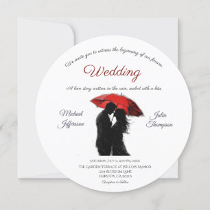 Invitación Romántico parisino Red Umbrella Love Silhouette