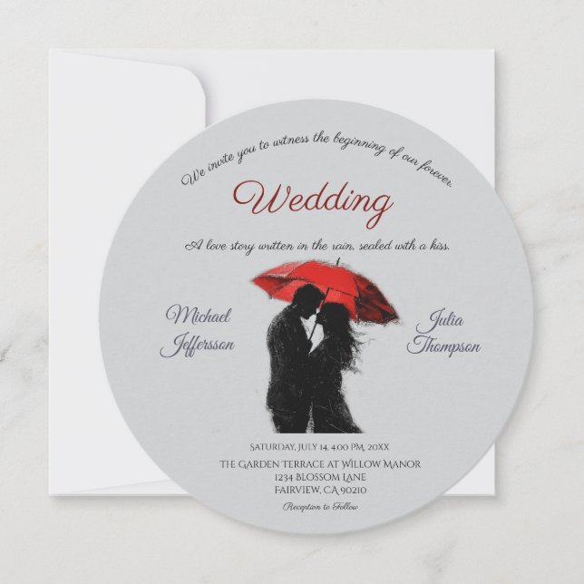 Invitación Romántico parisino Red Umbrella Love Silhouette (Anverso)